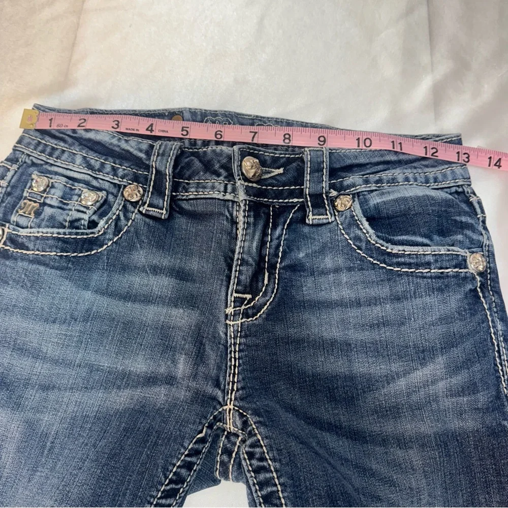 Miss Me Women's Ankle Mid Rise Skinny Rhinestones Embellished Denim Blue Jeans - Picture 7 of 11